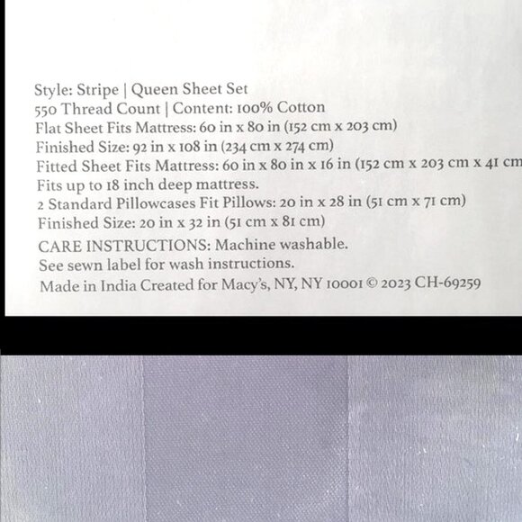 new PALE LILAC STRIPE Charter Club Damask 550 TC Cotton QUEEN Sheet Set - Picture 5 of 11